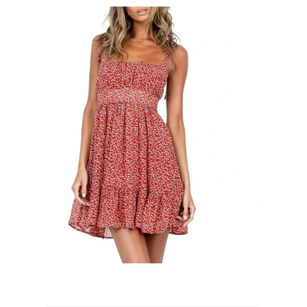 Princess Polly Bonnie Mini Dress Maroon 4 Floral Tie Strap Homecoming